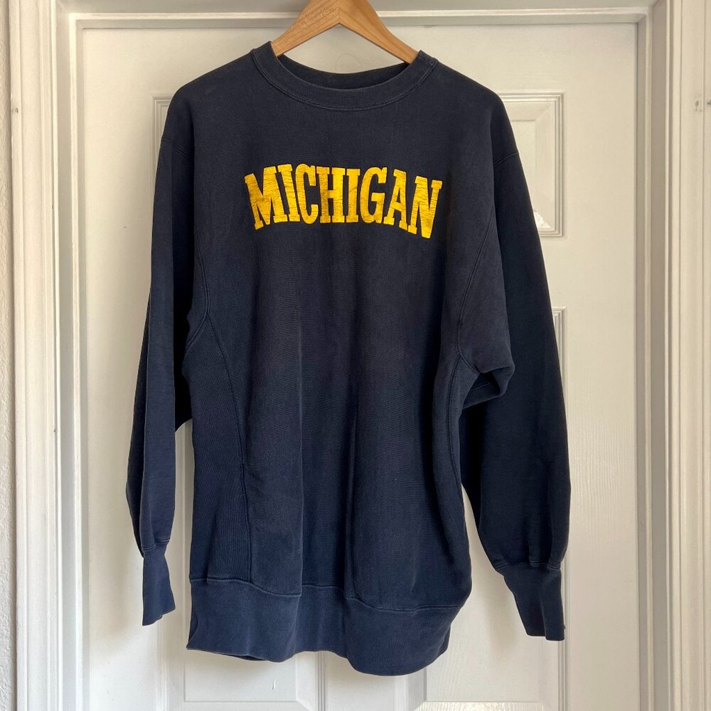 90s Champion Reverse Weave Michigan Vintage Crewneck Navy Blue Sweatshirt